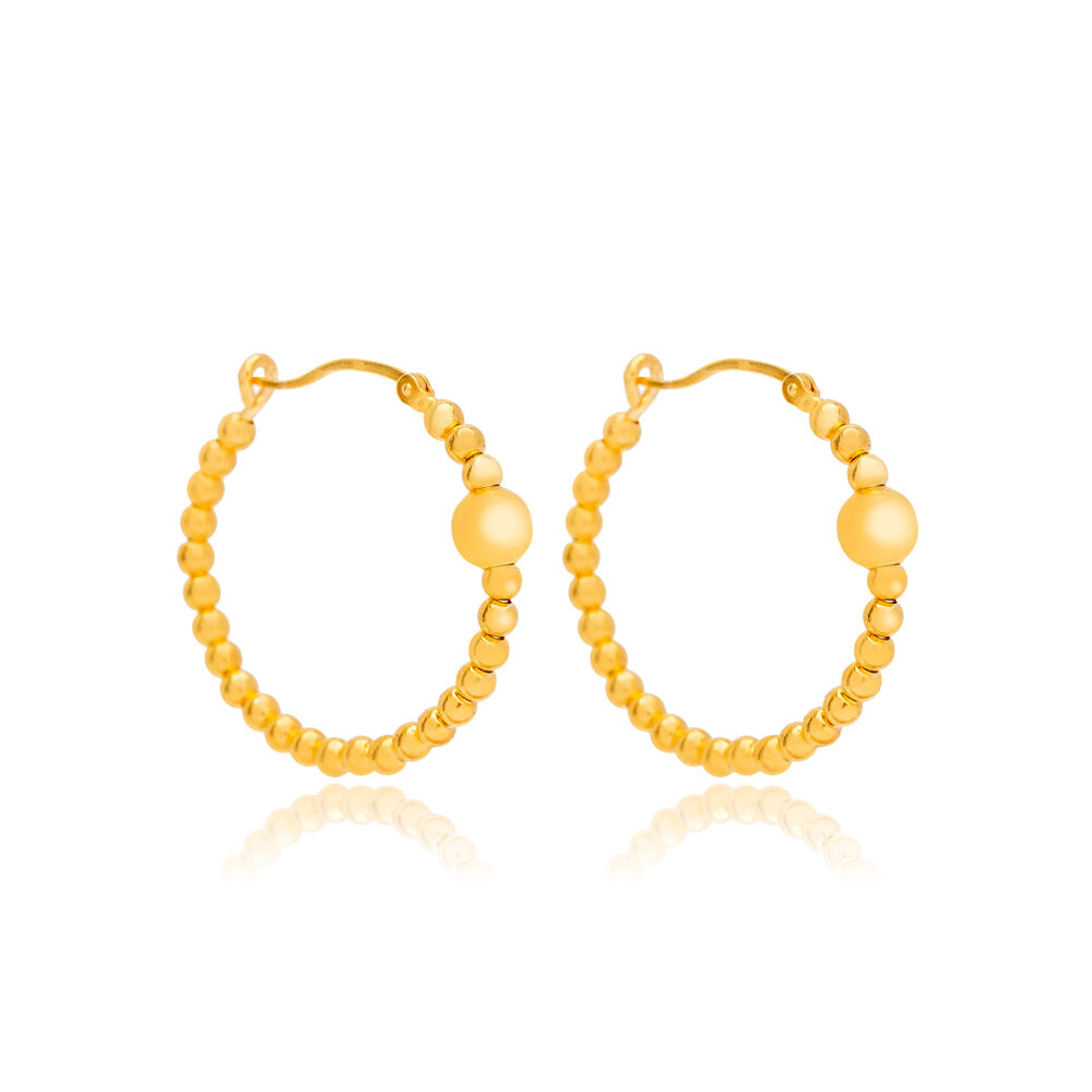 Plain Ball Design 22k Gold Plated Vintage Hollow Earrings Handmade 925 Sterling Silver Jewelry