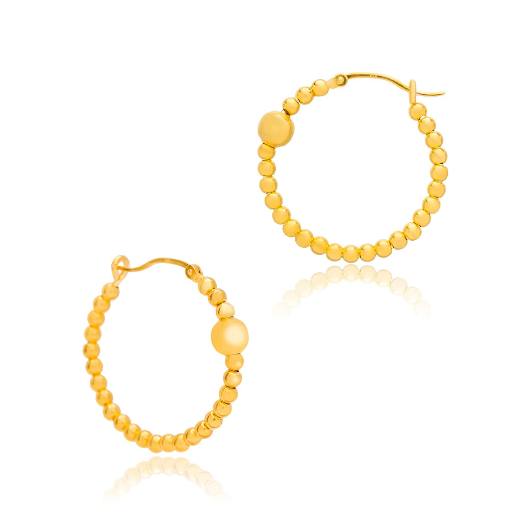 Plain Ball Design 22k Gold Plated Vintage Hollow Earrings Turkish Handcrafted 925 Sterling Silver Jewelry