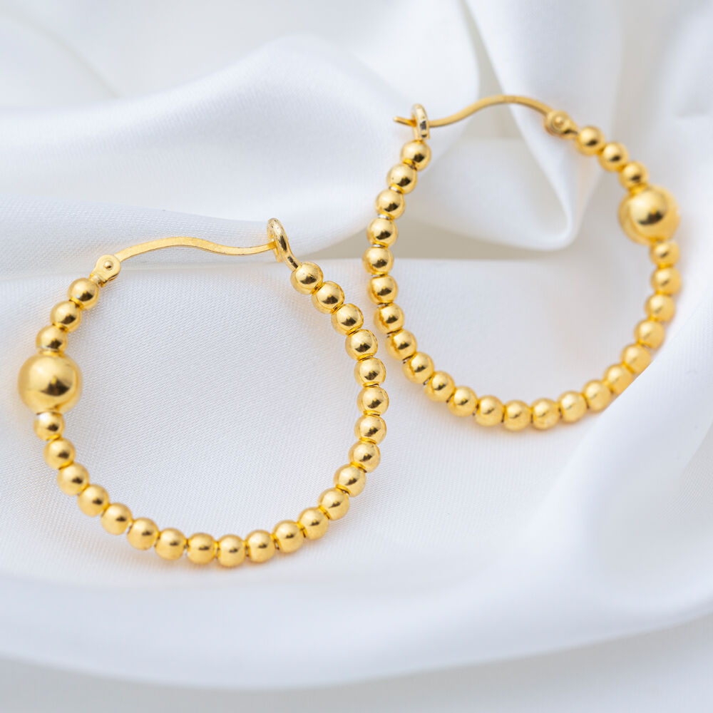 Plain Ball Design 22k Gold Plated Vintage Hollow Earrings Handmade 925 Sterling Silver Jewelry