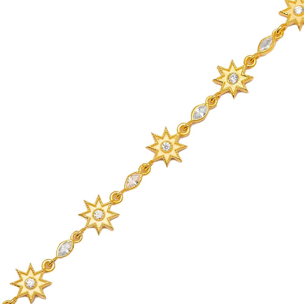 Star Design Almond Shape Zircon Stone Woman Bracelet 925 Sterling Silver Jewelry