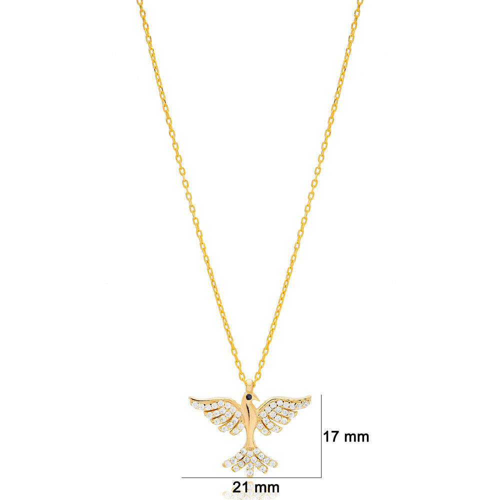 Bird Design Shiny Zircon Stone Charm Necklace Turkish Handmade 925 Sterling Silver Jewelry