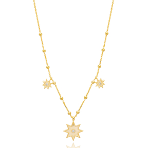 Star Design Charm Ball Design Chain Charm Necklace Turkish Handmade 925 Sterling Silver Jewelry