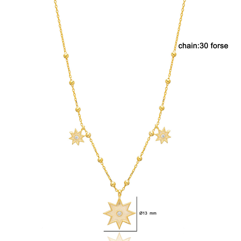 Star Design Charm Ball Design Chain Charm Necklace Turkish Handmade Wholesale 925 Sterling Silver Jewelry