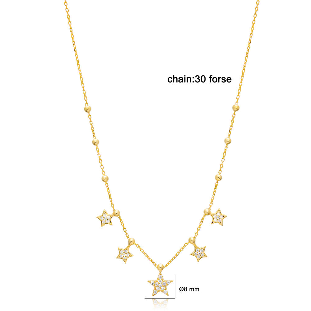 Multi Star Design Shiny Zircon Stone Shaker Necklace 925 Sterling Silver Jewelry