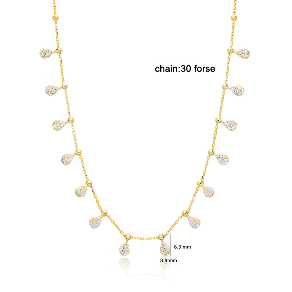 New Trendy Drop Design Clear Zircon Stone Shaker Necklace Turkish Handmade 925 Sterling Silver Jewelry