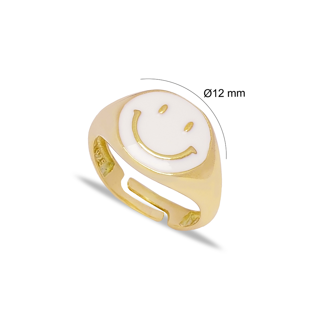 White Smile Face Enamel Design Adjustable Ring Wholesale 925 Silver Sterling Jewelry