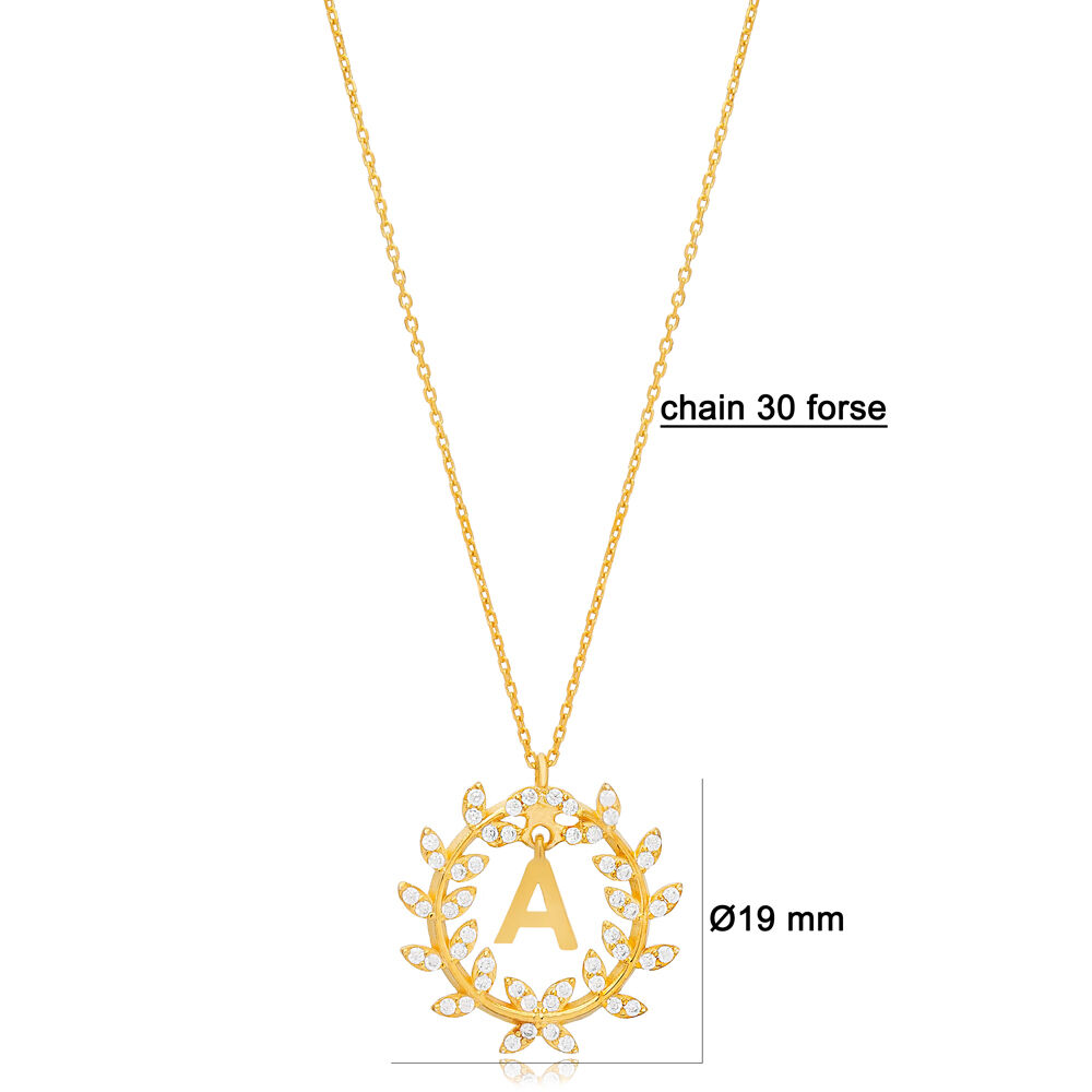 Leaf Design Alphabet W Letter Design Charm Necklace 925 Sterling Silver Jewelry