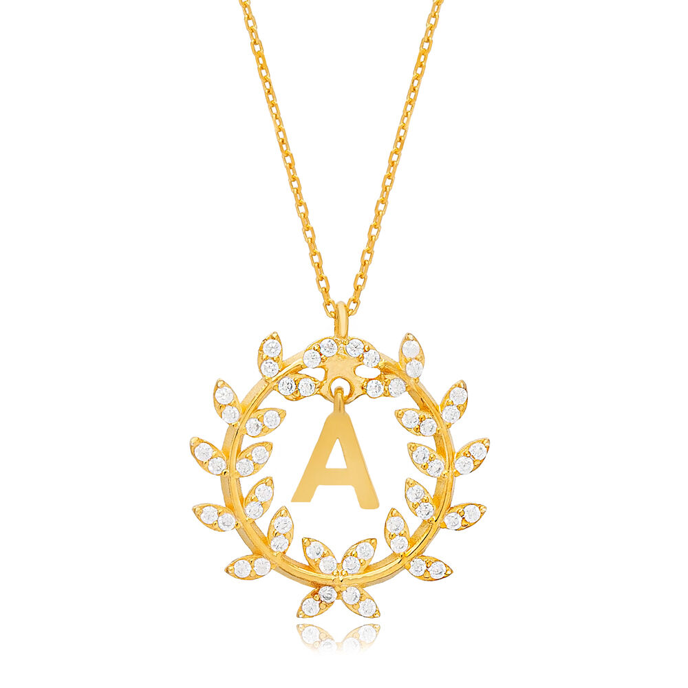 Leaf Design Alphabet M Letter Design Charm Necklace 925 Sterling Silver Jewelry