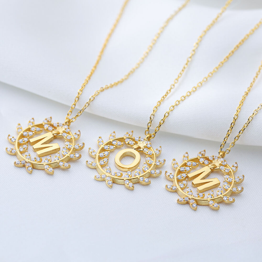 Leaf Design Alphabet I Letter Design Charm Necklace 925 Sterling Silver Jewelry