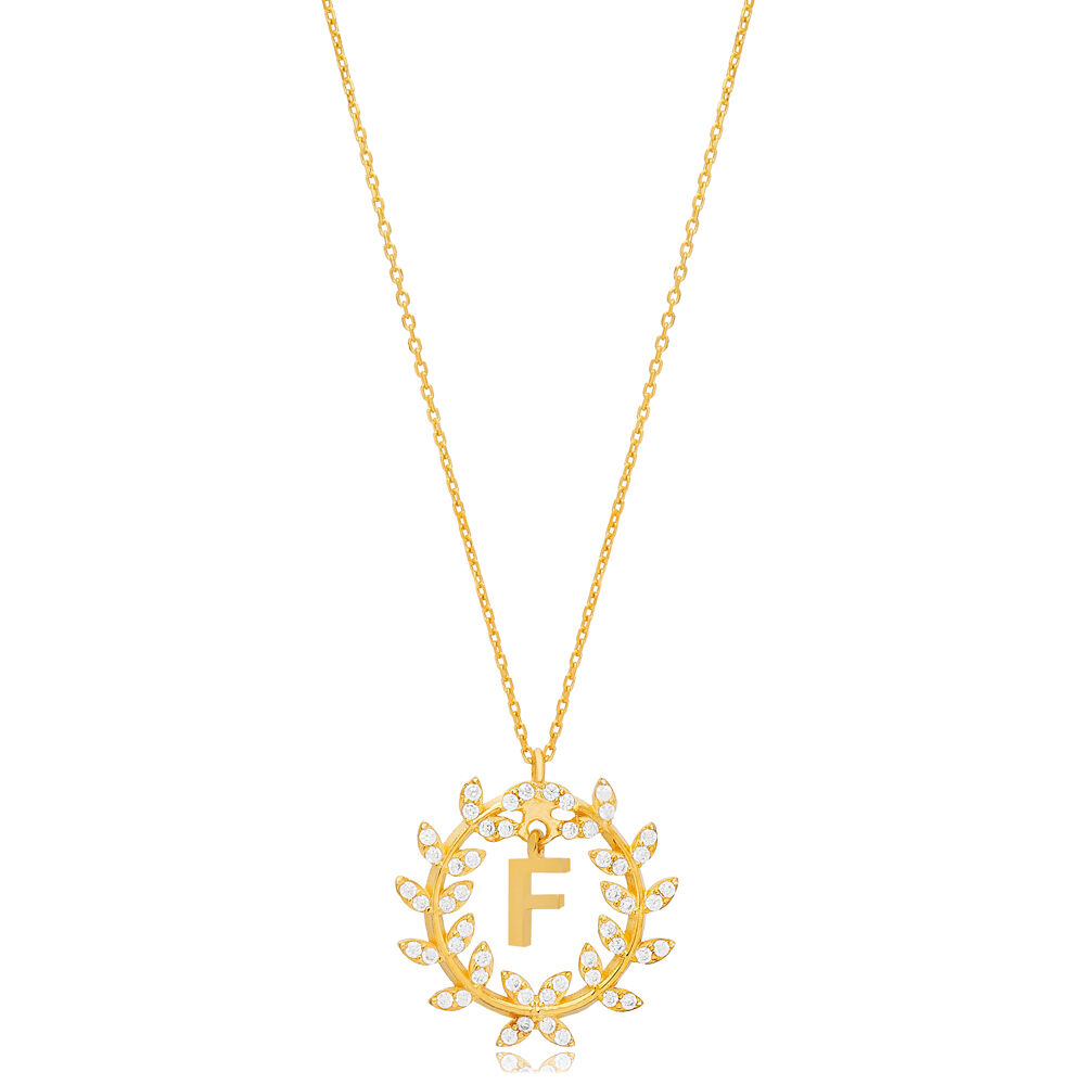 Leaf Design Alphabet F Letter Design Charm Necklace 925 Sterling Silver Jewelry