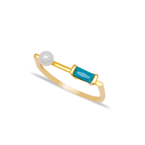 Thin Pearl Design with Baguette Turquoise Stone Ring 925 Jewelry