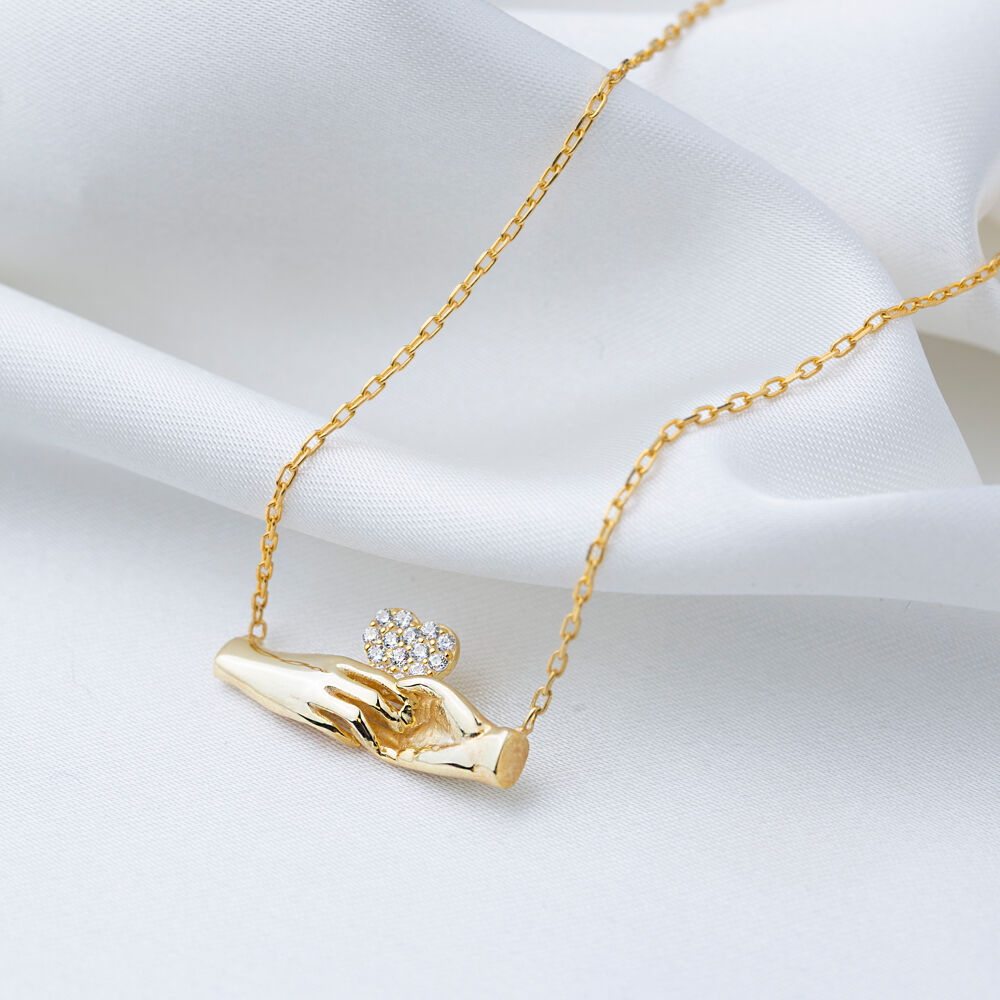 Hand Design Charm Pendant Heart Cut Zircon Stone Charm Necklace Turkish Handmade 925 Sterling Silver Jewelry