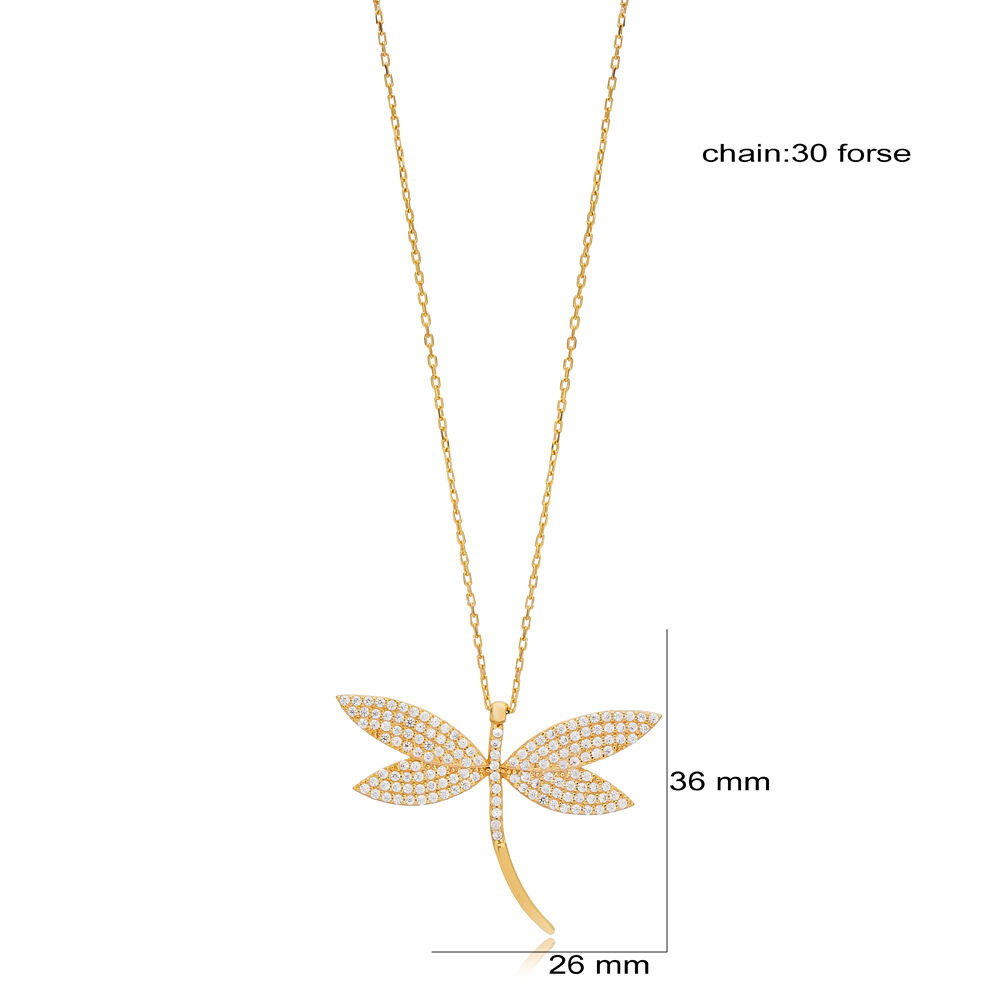 Dragonfly Design Clear Zircon Stone Charm Necklace For Woman 925 Sterling Silver Jewelry