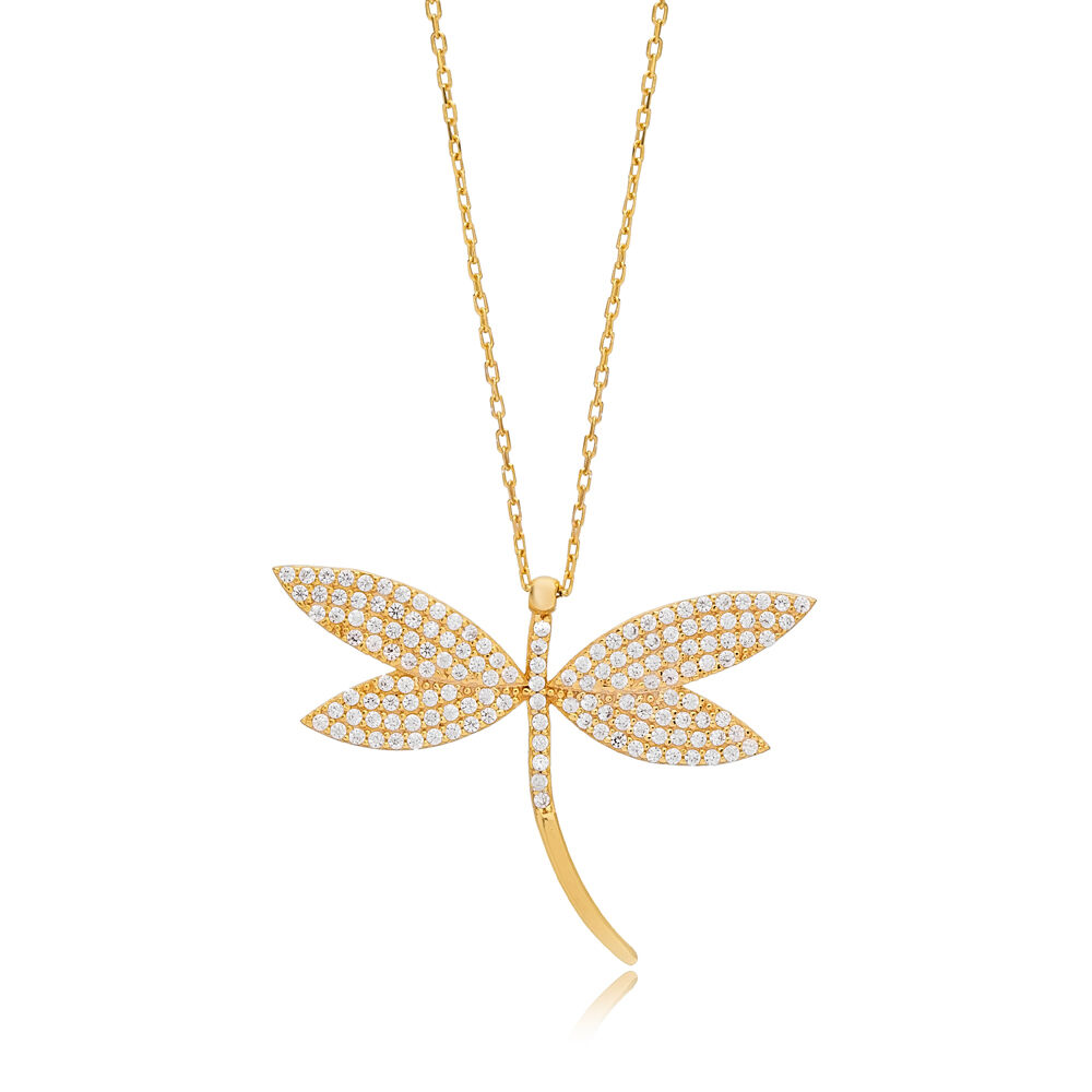 Dragonfly Design Clear Zircon Stone Charm Necklace For Woman 925 Sterling Silver Jewelry