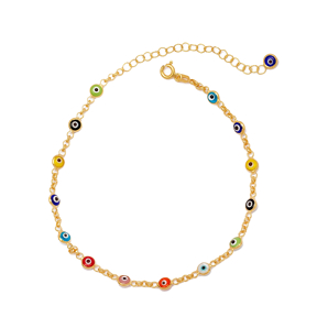 Multi Colorful Beaded Evil Eye Design Woman Anklet 925 Sterling Silver Jewelry