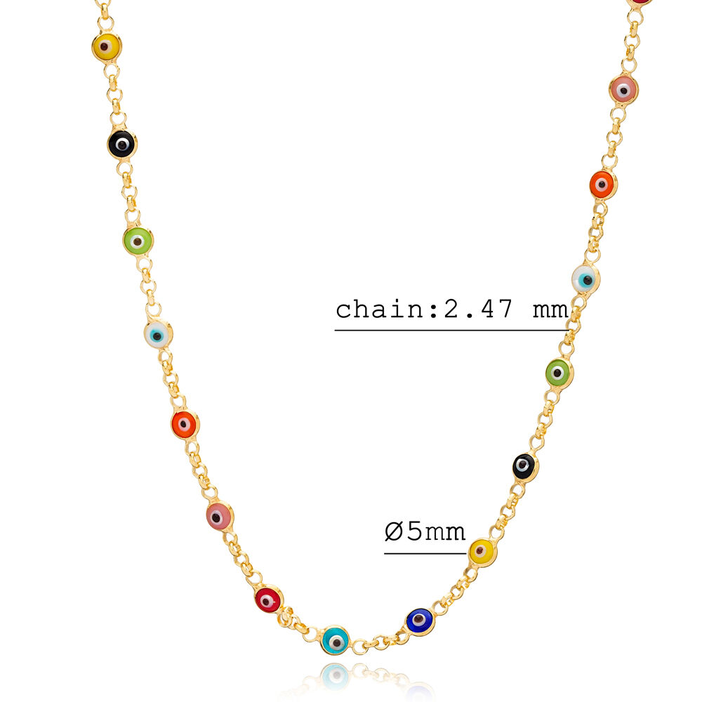 Multi Colorful Beaded Evil Eye Design Woman Necklaces 925 Sterling Silver Jewelry