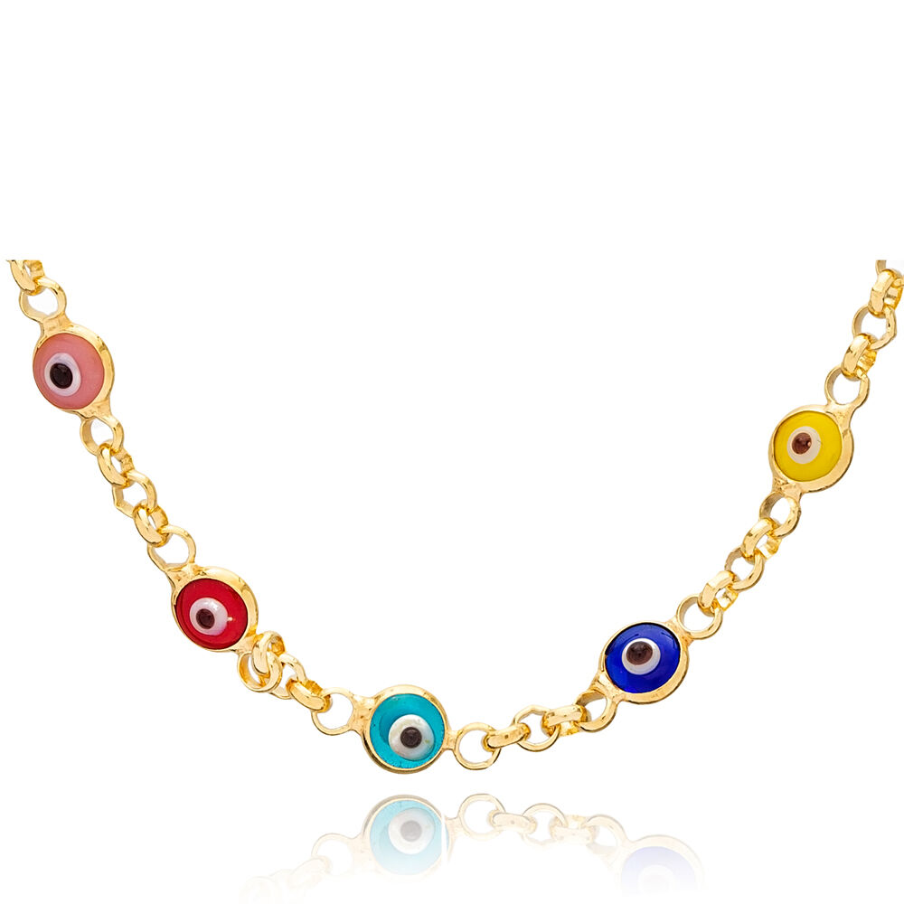 Multi Colorful Beaded Evil Eye Design Woman Necklaces 925 Sterling Silver Jewelry