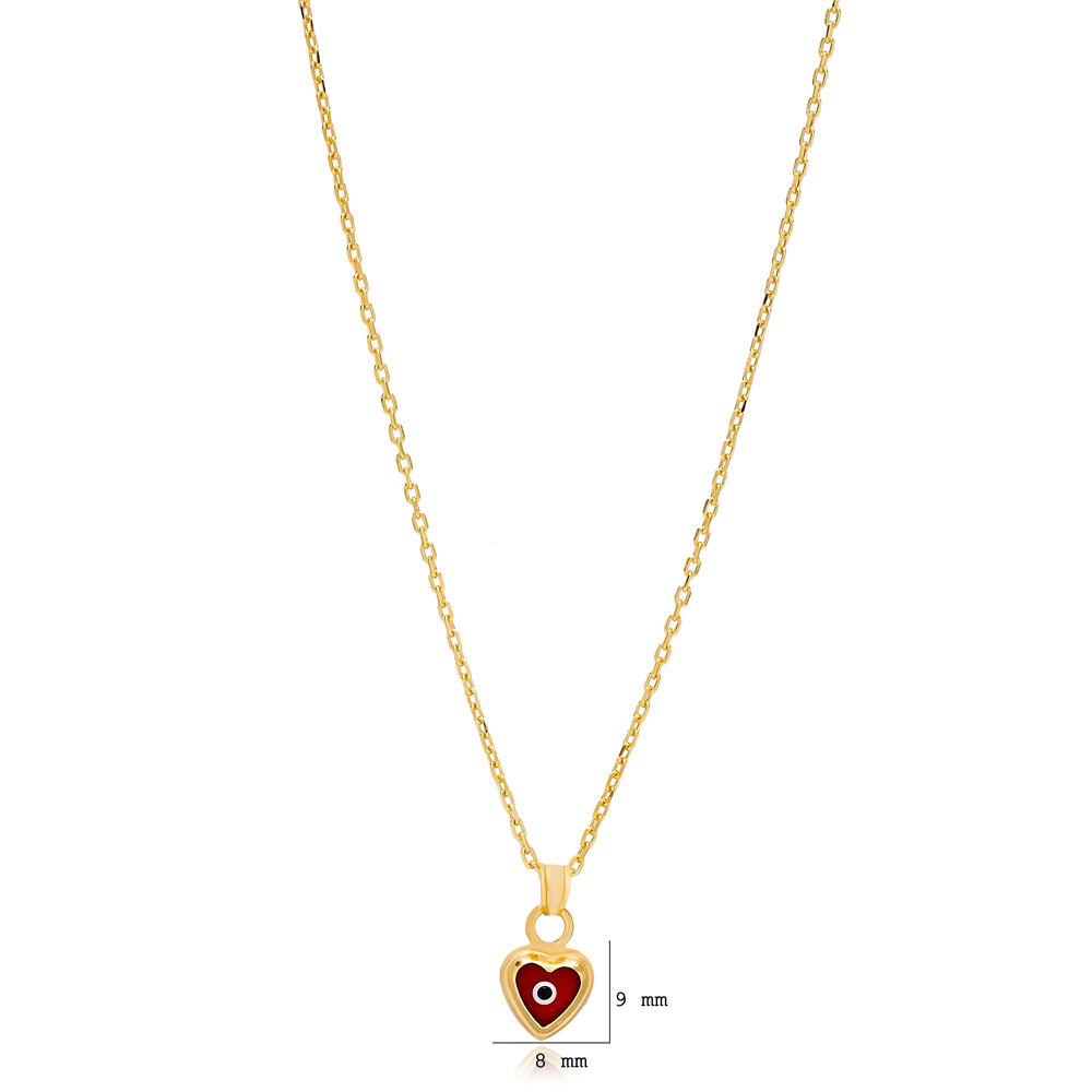 Evil Eye Design Red Heart Shape Charm Necklace Wholesale Turkey 925 Sterling Silver Jewelry