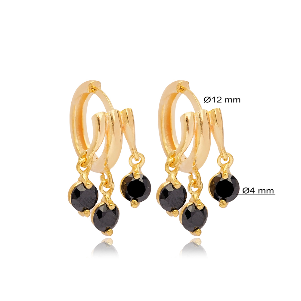 Shaky Black Zircon Stone Dangle Earrings Turkish Handmade Wholesale 925 Sterling Silver Jewelry