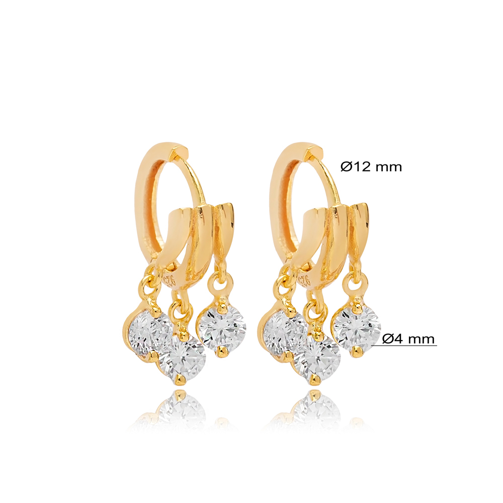 Shaky Clear Zircon Stone Earrings Turkish Handmade Wholesale 925 Sterling Silver Jewelry