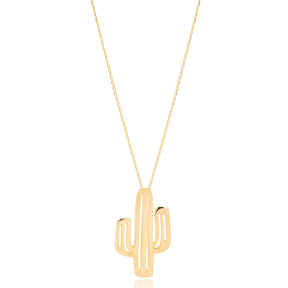 Plain Cactus Design Charm Necklace Turkish Handmade Wholesale 925 Sterling Silver Jewelry