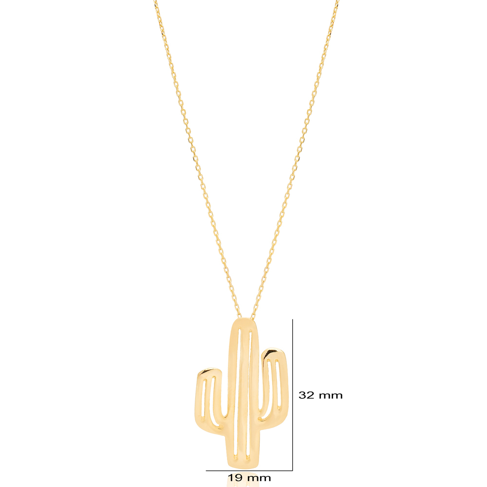 Plain Cactus Design Charm Necklace Turkish Handmade Wholesale 925 Sterling Silver Jewelry