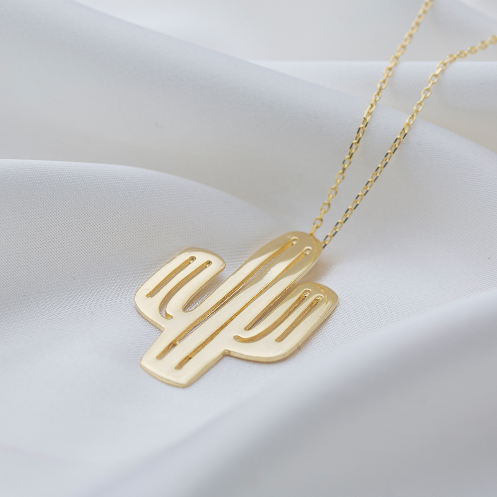 Plain Cactus Design Charm Necklace Turkish Handmade Wholesale 925 Sterling Silver Jewelry