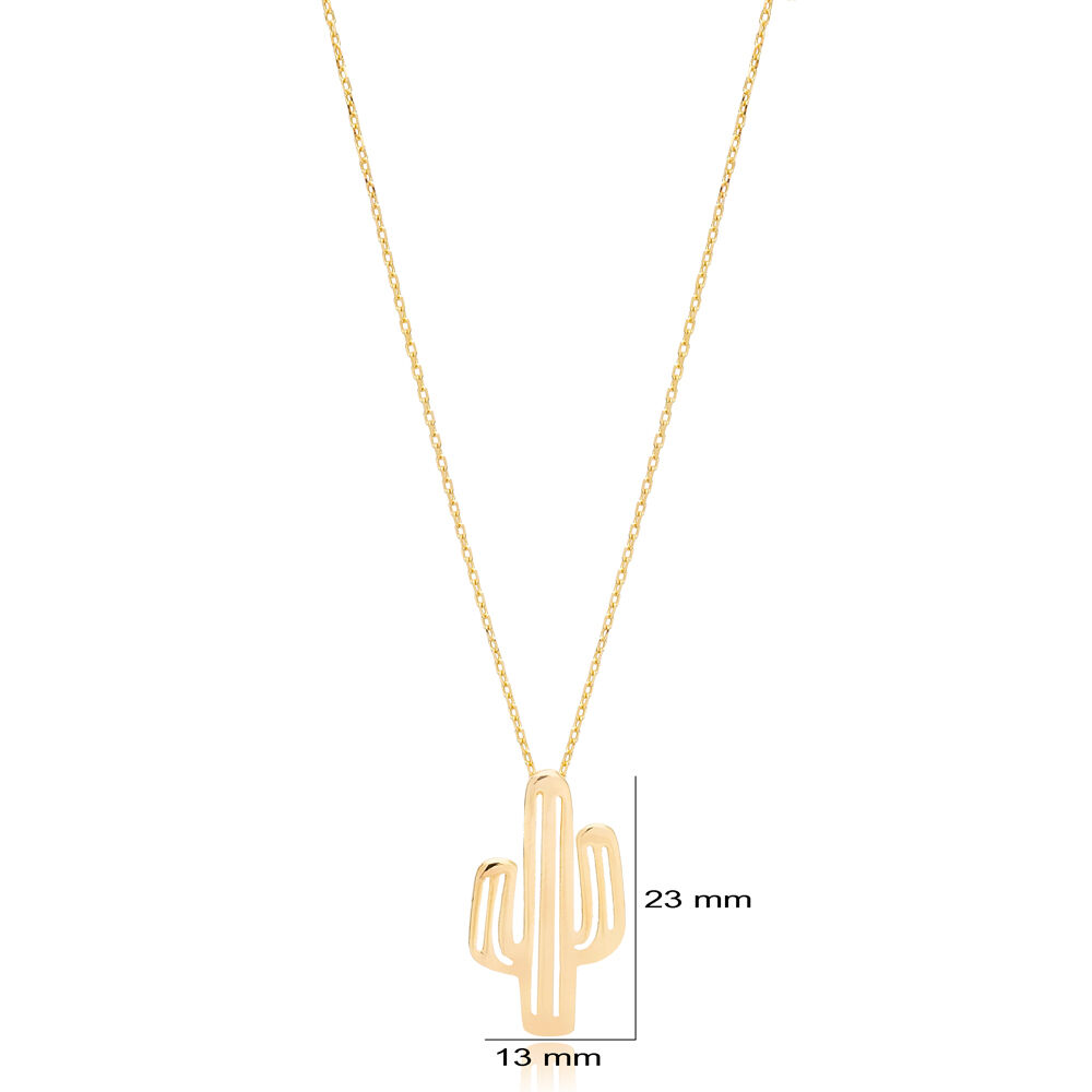 Minimalist Plain Cactus Design Charm Necklace Turkish Handmade Wholesale 925 Sterling Silver Jewelry