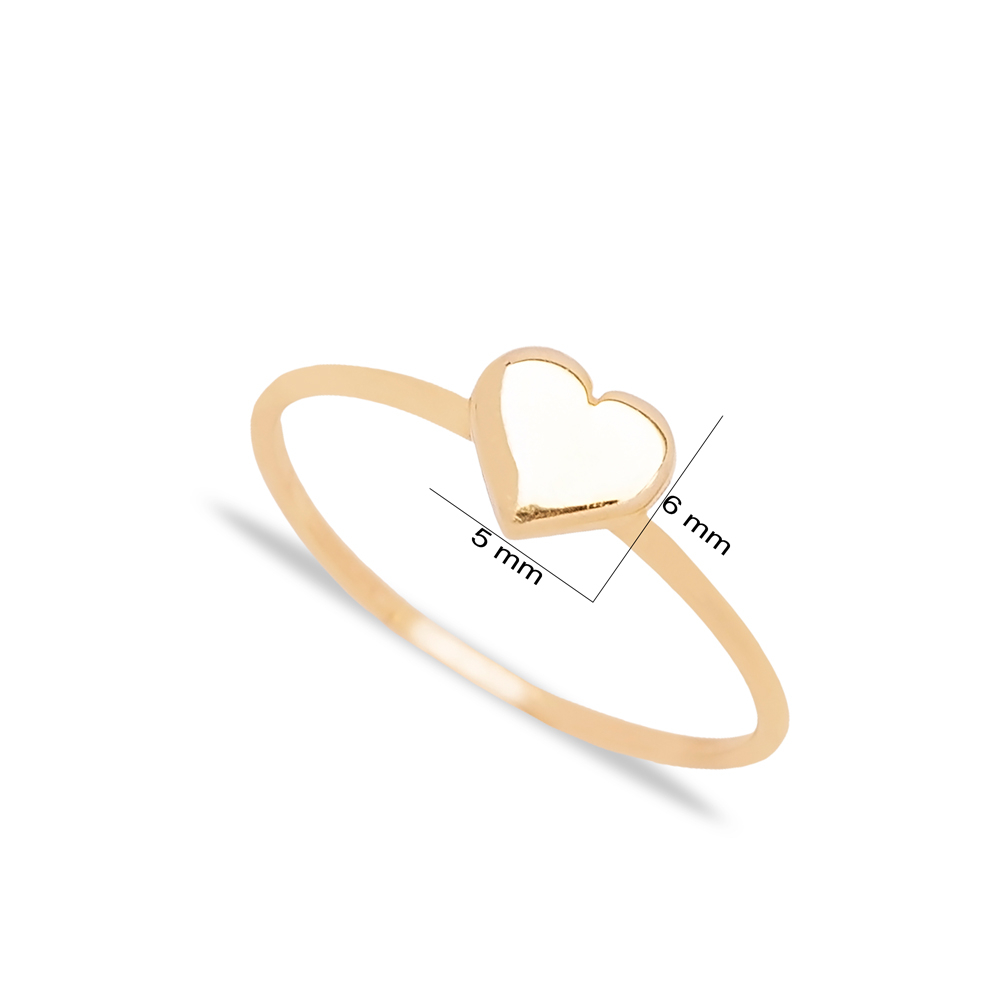 Plain Heart Design Thin Woman Plain Ring Turkish Handmade 925 Sterling Silver Jewelry