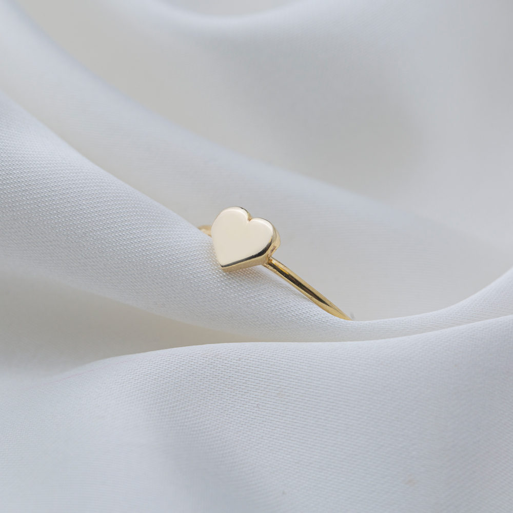 Plain Heart Design Thin Woman Plain Ring Turkish Handmade 925 Sterling Silver Jewelry