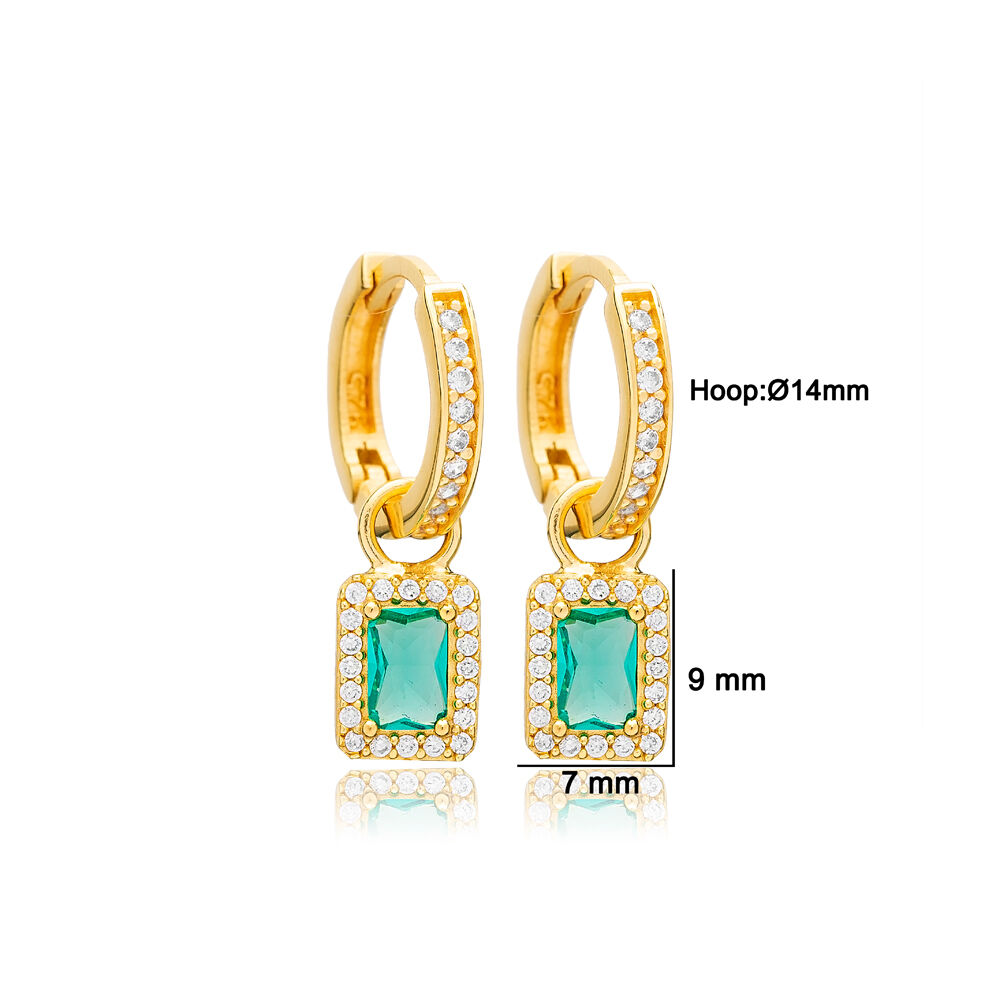 Square Cut Paraiba Green with Zircon Stone Dangle Earrings 925 Sterling Silver Jewelry
