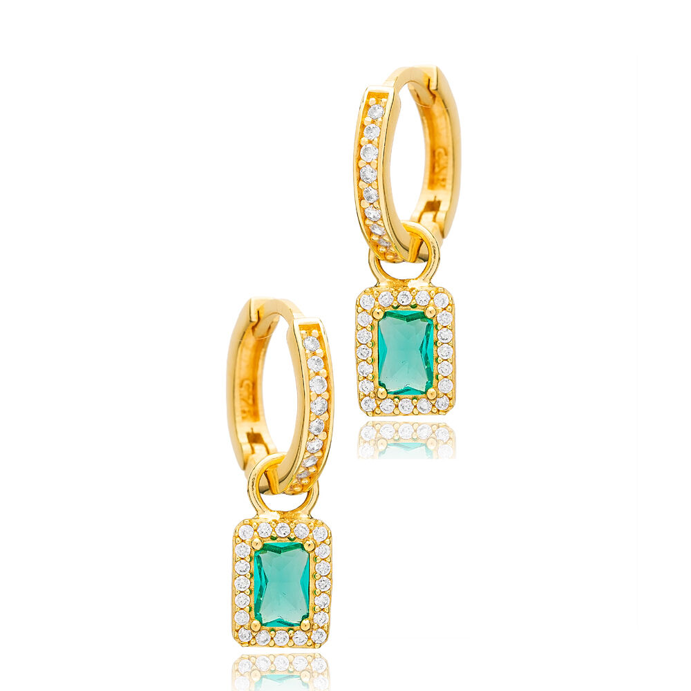 Square Cut Paraiba Green with Zircon Stone Dangle Earrings 925 Sterling Silver Jewelry