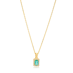 Square Cut Paraiba Green Stone Charm Necklace 925 Sterling Silver Jewelry