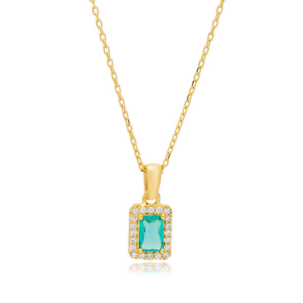 Square Cut Paraiba Green Stone Charm Necklace 925 Sterling Silver Jewelry