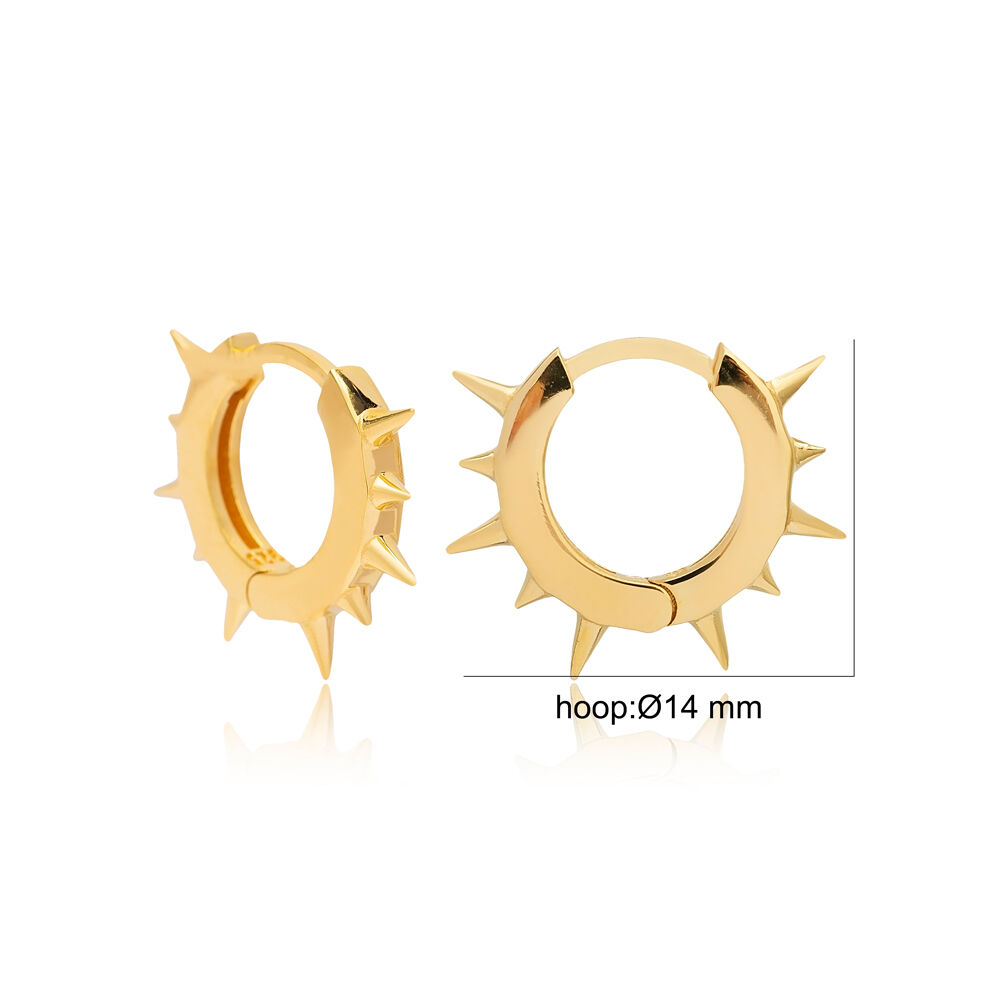 Ø14 mm Plain Spike Hoop Design Hoop Earrings 925 Sterling Silver Jewelry