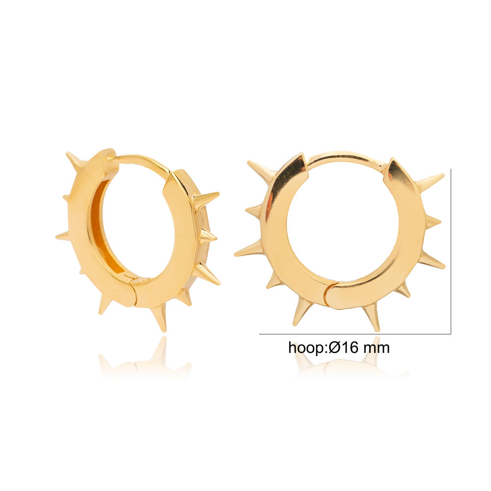 Ø16 mm Plain Spike Hoop Design Hoop Earrings 925 Sterling Silver Jewelry