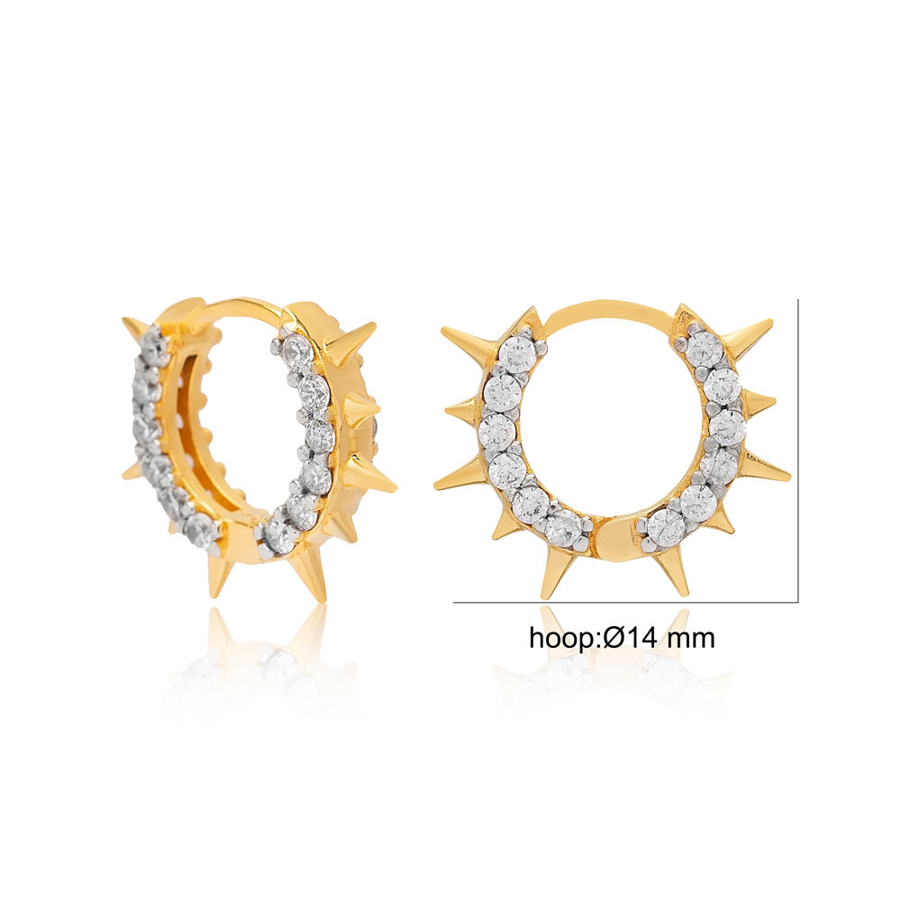 Ø14 mm Clear Zircon Stone Spike Hoop Design Hoop Earrings 925 Sterling Silver Jewelry