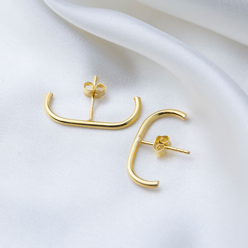 New Trendy Plain Push Back Earrings Turkish Handmade Wholesale 925 Sterling Silver Jewelry