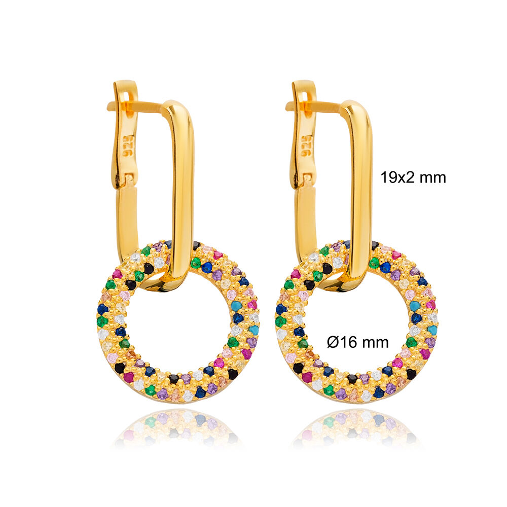 Multi Colour Hollow Design Dangle Earrings Turkish Handmade Wholesale 925 Sterling Silver Jewelry