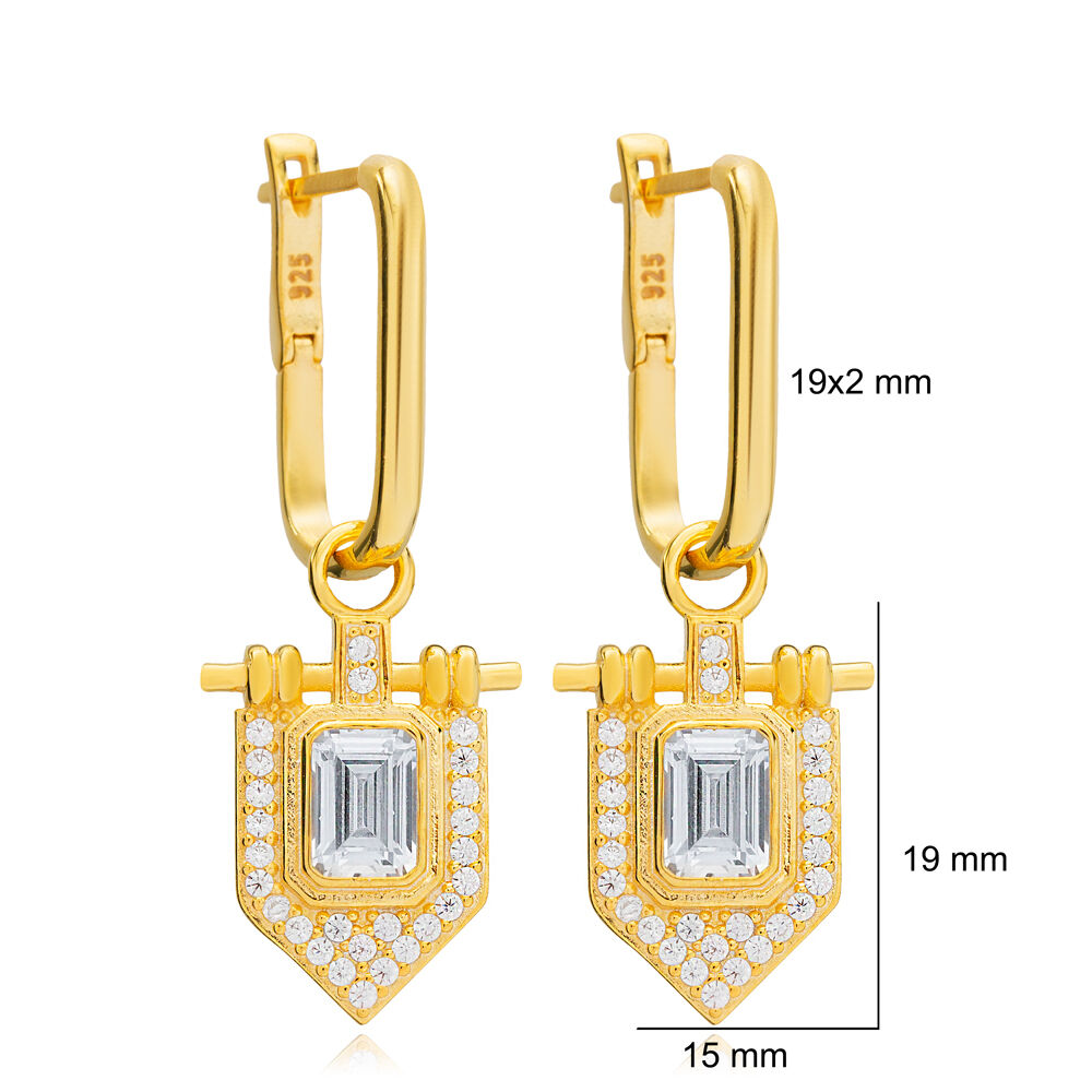 Elagant Design Square Shape Zircon Stone Dangle Earrings 925 Sterling Silver Jewelry