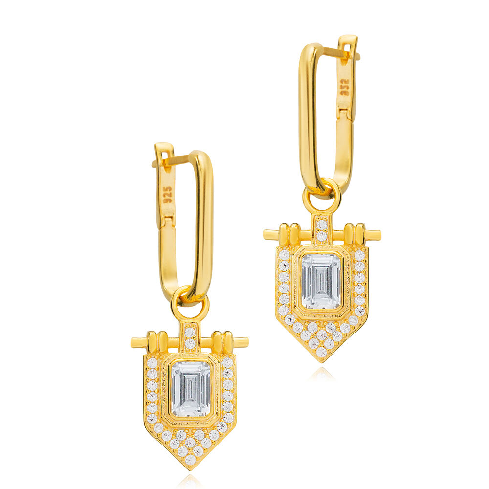 Elagant Design Square Shape Zircon Stone Dangle Earrings 925 Sterling Silver Jewelry