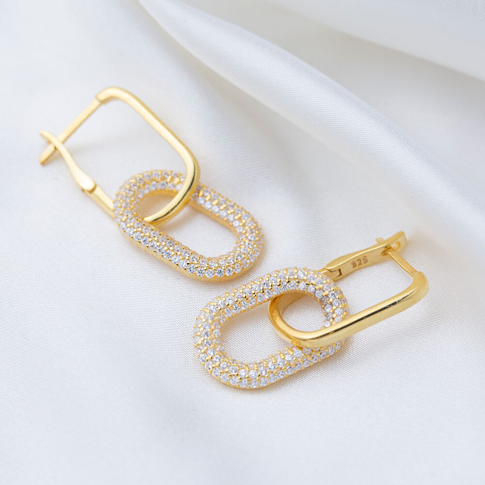 Oval Shape Hollow Design Dangle Earrings Turkish Handmade 925 Sterling Silver Jewelry