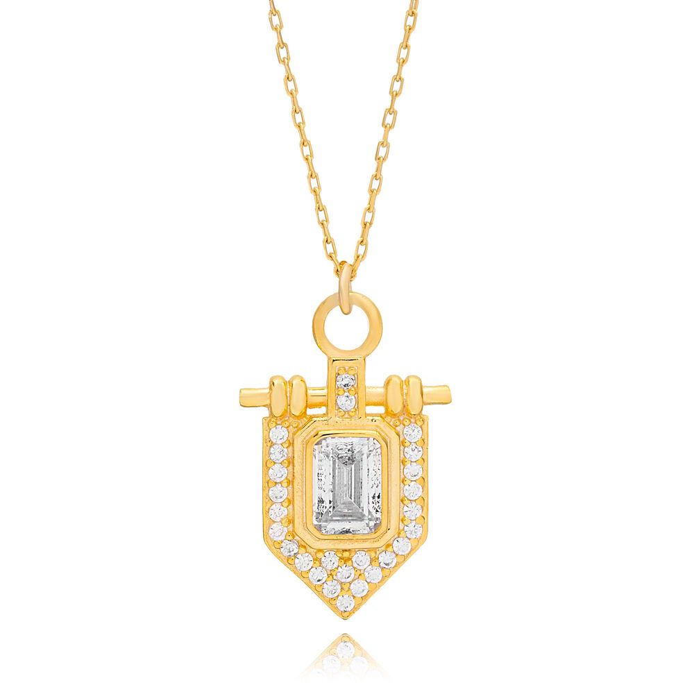 New Trendy Square Shape Zircon Stone Charm Necklace Turkish Handmade 925 Sterling Silver Jewelry