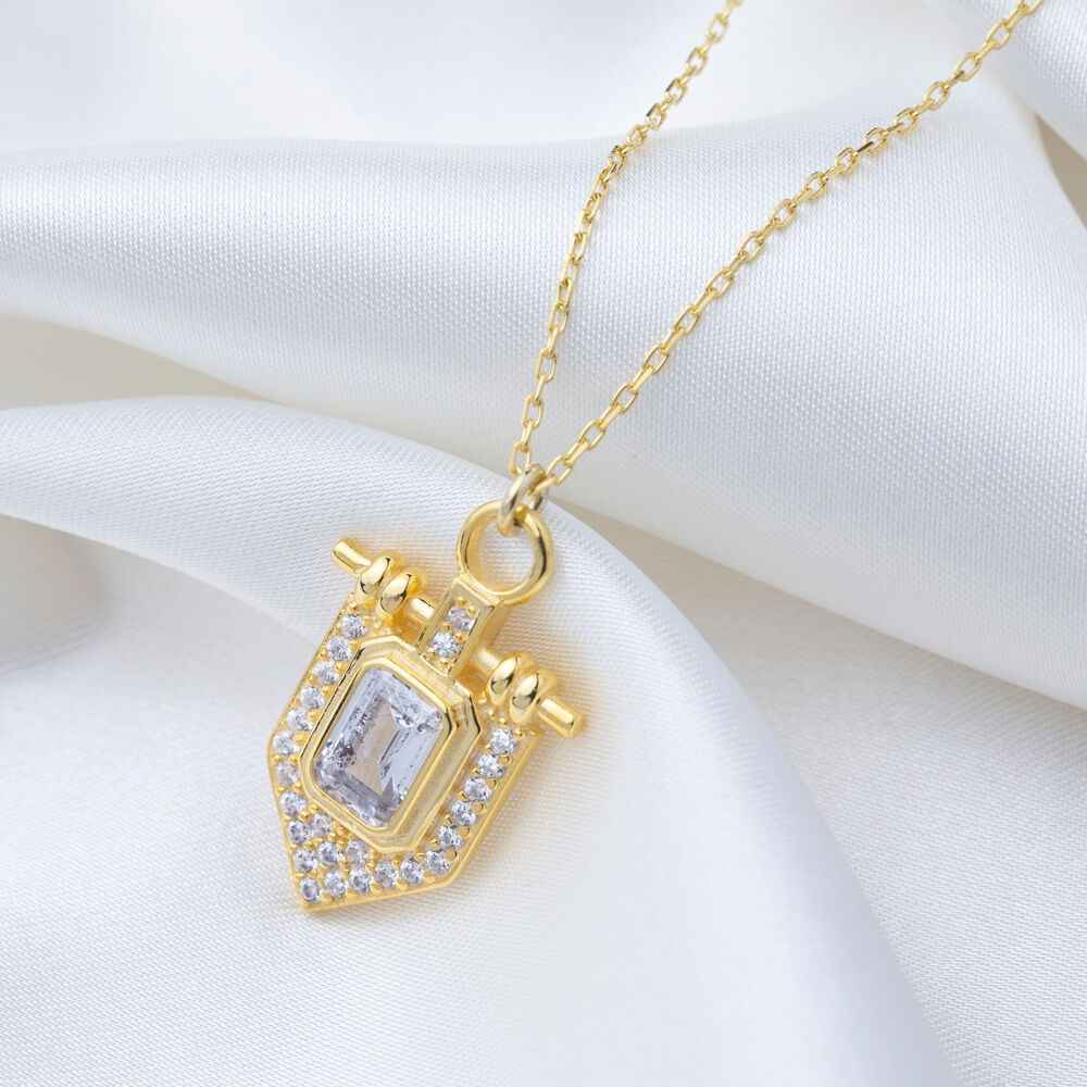 New Trendy Square Shape Zircon Stone Charm Necklace Turkish Handmade 925 Sterling Silver Jewelry