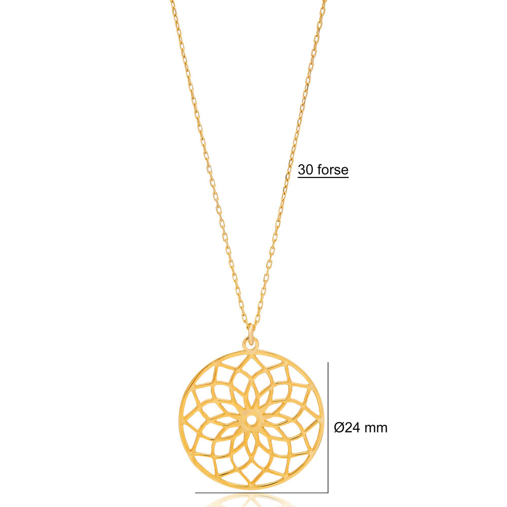Dainty Plain Flower Design Tranditional Necklace Turkish Handmade 925 Sterling Silver Jewelry
