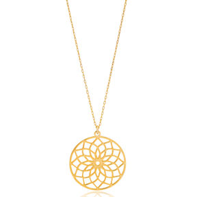 Dainty Plain Flower Design Tranditional Necklace Turkish Handmade 925 Sterling Silver Jewelry