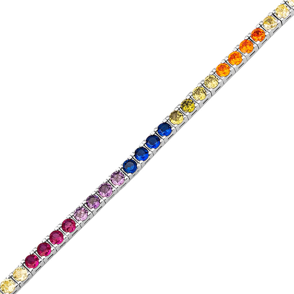 3 mm Square Rainbow Zircon Stone Dainty Tennis Bracelet Turkish 925 Sterling Silver Jewelry