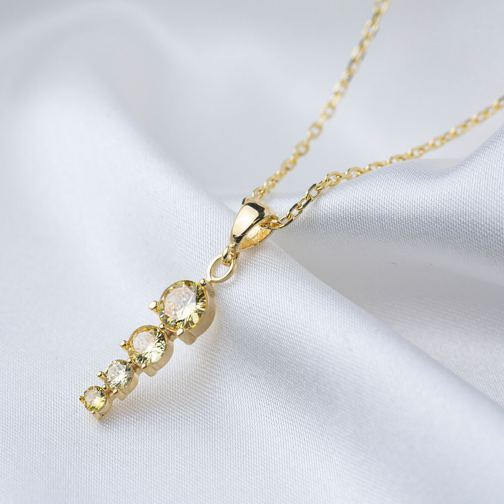 Round Cut Citrine Stone Charm Necklace Turkish Handmade Wholesale 925 Sterling Silver Jewelry