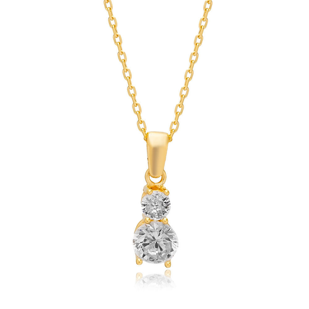 Elegant Design Double Round Zircon Stone Charm Necklace Turkish Handmade 925 Sterling Silver Jewelry