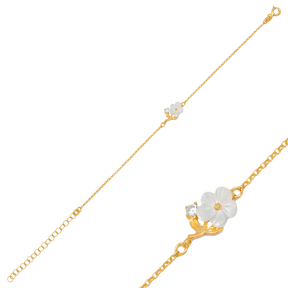 White Flower Design Shiny CZ Stone Charm Bracelet